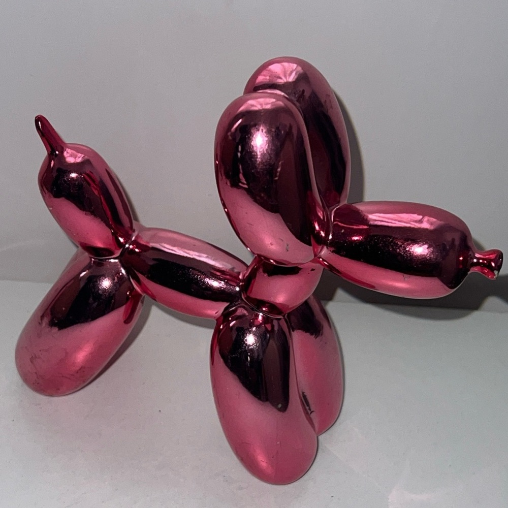 Pink Chrome Balloon Animal Dog Statue Art Sculpture Desk Figurine Paper Weight